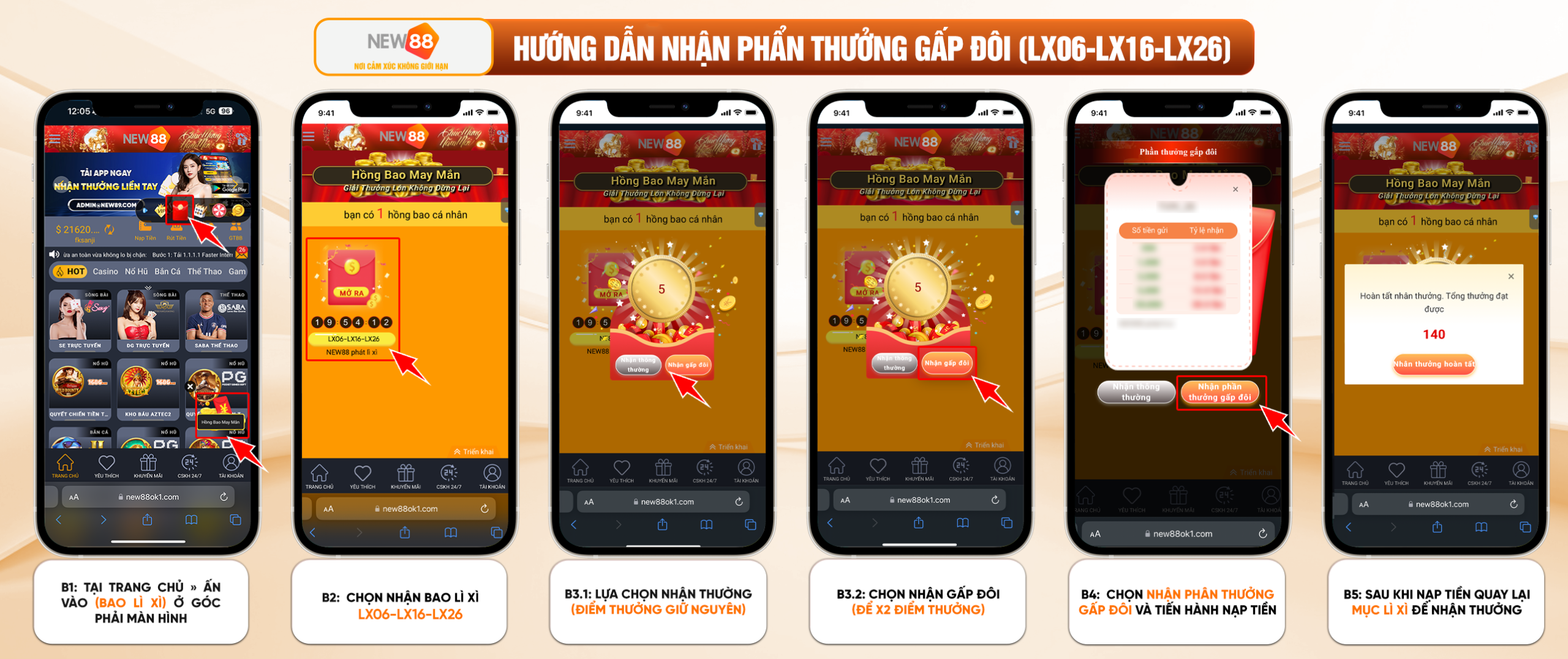Hướng dẫn nhận thưởng lì xì tại New88